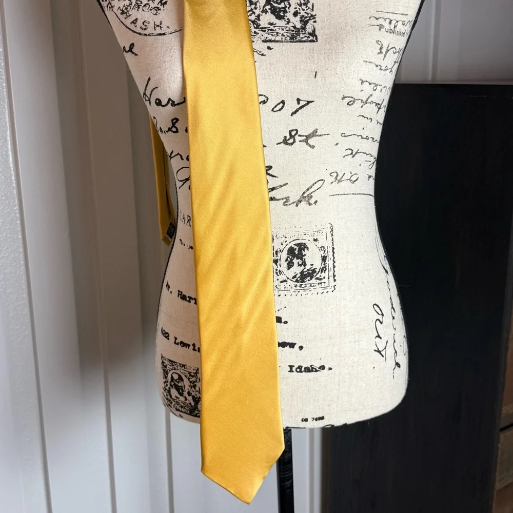 Gold Satin Tie Italian Silk Blend‎ Classic Formal Wedding Prom Statement Tie